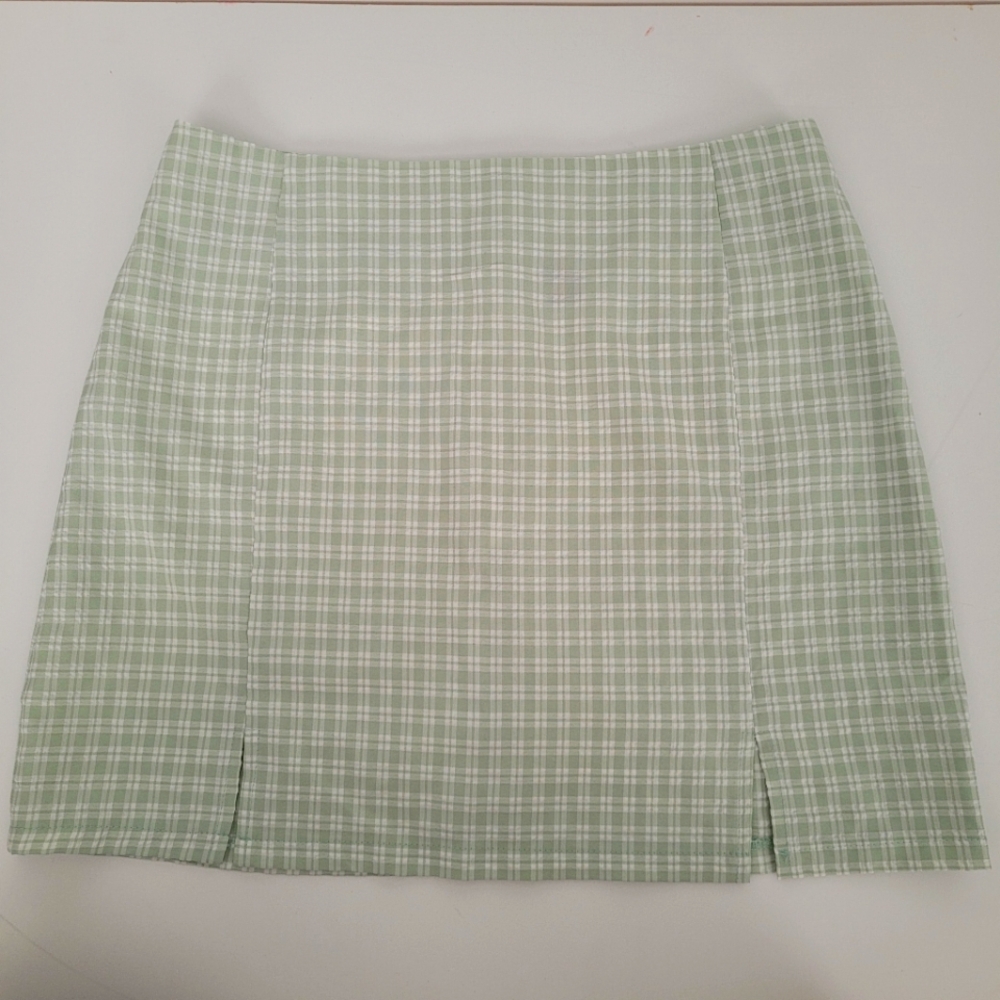 SHEIN Preppy Academic Plaid Green and White Mini Skirt Size L